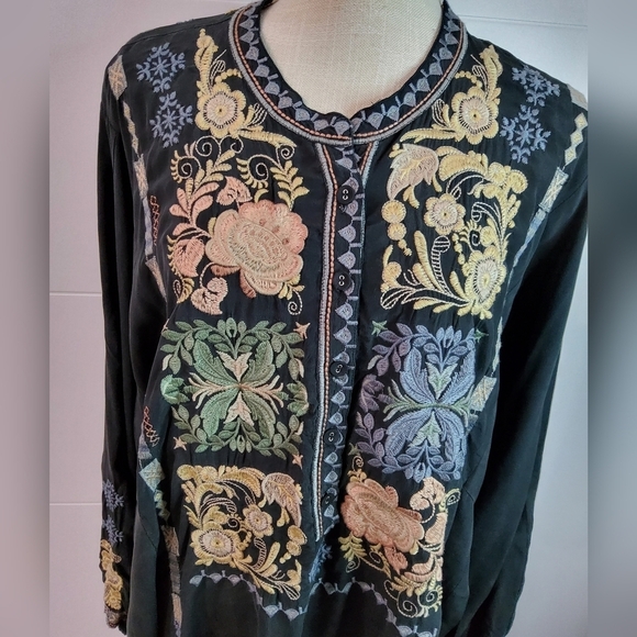 Johnny Was Embroidered Mrunal Long Sleeve Silk Tunic Size XXL - Picture 6 of 15